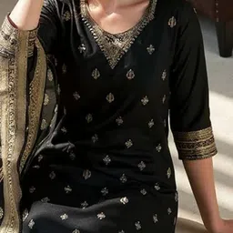 Twika Women Floral Embroidered Regular Kurta with Trousers & Dupatta image 4