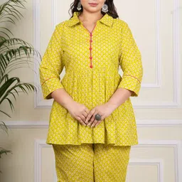 YASH GALLERY Women Ikat Printed Pure Cotton Tunic with Trousers image 2