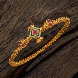 Kushal's Fashion Jewellery Ruby-Green Gold-Plated Ruby-Studded Antique Bangle-picture-36