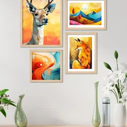 ArtVibes Yellow & Blue 4 Pieces Printed Wooden Paintings Wall Art-picture-10