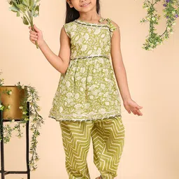 cutiekins Girls Floral Printed Kurta with Dhoti Pant image 3
