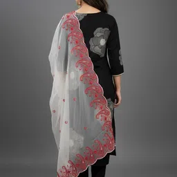Sangria Paisley Embroidered Dupatta with Scalloped Border image 2