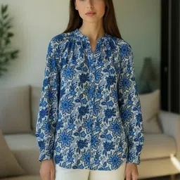 all about you Floral Printed Mandarin Collar Top-picture-47