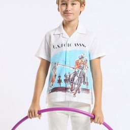 U.S. Polo Assn. Kids Boys Relaxed Fit Cuban Collar Graphic Printed Cotton Casual Shirt-picture-7