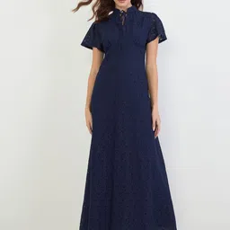 Styli Self Design Tie-Up Neck A-Line Maxi Dress-picture-28