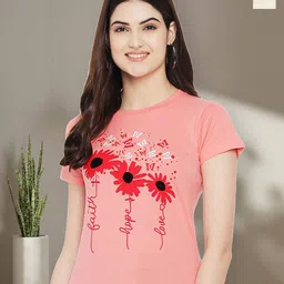 Dreambe Women Pack of 2 Floral Printed Round Neck Cotton Regular Fit T-shirts-picture-20