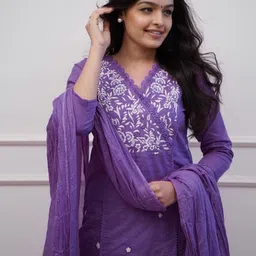 MILAAV Ethnic Motifs Embroidered Thread Work Pure Cotton Kurta with Trouser & Dupatta image 4