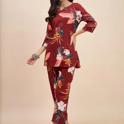 Moda Rapido Maroon Viscose Rayon Tunic & Trousers Co-ords-picture-21