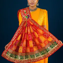KCPC BANDHANI Embroidered Cotton Silk Bandhani Dupatta with Beads and Stones-image-23
