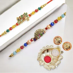 MEIRA JEWELLERY Set Of 2 Stone-Studded & Beaded Rakhi With Greeting Card Gift Set-picture-32