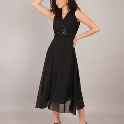 Curvydrobe Women Embellished Sequined Georgette Wrap Midi Dress image 3