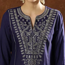 Anouk Ethnic Motifs Yoke Design Sequinned Straight Kurta With Trousers & Dupatta image 4