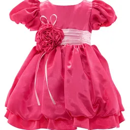 Pink Wings Embellished Puff Sleeve Satin Balloon Dress-picture-25