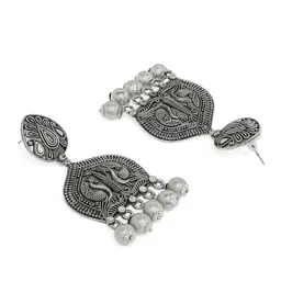 OOMPH Artificial Stones Studded Peacock Shaped Oxidised Drop Earrings image 4