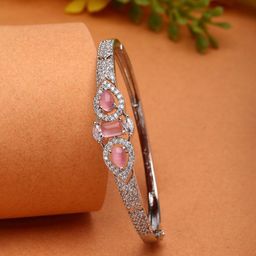 ZENEME Brass American Diamond Rhodium-Plated Kada Bracelet-picture-24
