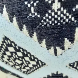 Indihomecraft Black White & Blue Geometric Pattern Tasseled Cushion Cover image 4