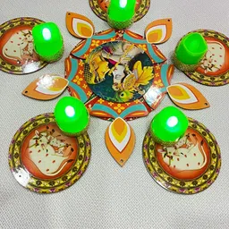 Sellplus Yellow Printed MDF Radha Krishna Rangoli Diya & Candle Holder image 3