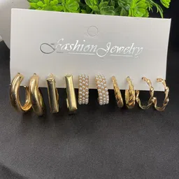 PolluxCraft Set Of 5 Gold-Plated Circular Shaped Korean Half Hoop Earrings-picture-2