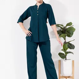 Arela V-Neck Three-Quarter Sleeves Linen Tunic & Trousers-picture-16