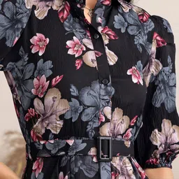 AASK Floral Printed Belted Tiered Fit & Flare Dress image 2