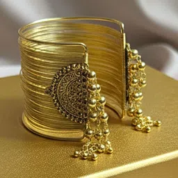 MANSIYAORANGE Set Of 2 Gold-Plated Artificial Beaded Cuff Bracelet image 5