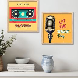 Kotart Yellow & Red 2 Pieces Music Theme Printed Wooden Wall Paintings-picture-0