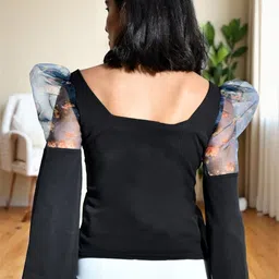 SFOTY Floral Print Puff Sleeve Top image 5