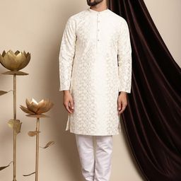Anouk Floral Embroidered Band Collar Regular Kurta with Churidar-picture-47