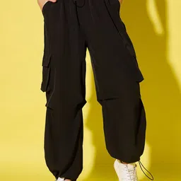 BUY NEW TREND Women Relaxed Loose Fit High-Rise Wrinkle Free Cargos Trousers-picture-35