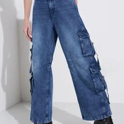 SF JEANS by Pantaloons Women Relaxed Fit High-Rise Mildly Distressed Heavy Fade Jeans-image-95