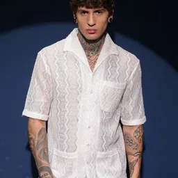 Campus Sutra Men Comfort Relaxed Fit Textured Spread Collar Cotton Casual Shirt-image-48