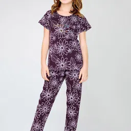 Zeyo Girls Pure Cotton Floral Print Night suit-image-35