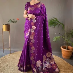 Aman's Impero Women Floral Woven Design Saree With An Unstitched Blouse Piece image 2