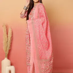 Sangria Women Floral Printed Cotton Kurta with Trousers & Dupatta image 5