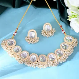 VOJ Gold-Plated Kundan Stones-Studded & Beaded Jewellery Set-picture-16