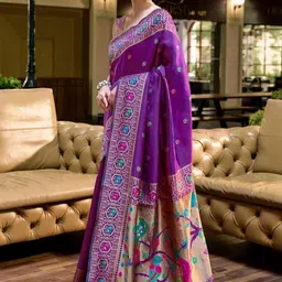 Kalista Ethnic Motifs Zari Silk Blend Heavy Work Paithani Saree image 4