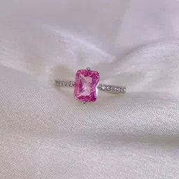 ISHKAARA Rhodium-Plated Pink Rectangle Crystal Finger Ring image 4