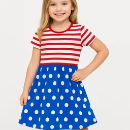 Here&Now X Game Begins Girls Polka Dot Print & Striped Fit & Flare Dress-image-85