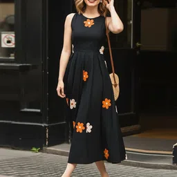 DIVASTRI Floral Print Applique Fit & Flare Midi Dress image 5