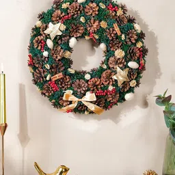 Nestasia Beige & Green Christmas Pinecones & Berries Decor image 1
