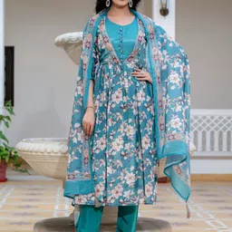 DISHWA FASHION Women Floral Printed Regular Kurta with Trousers & Dupatta-picture-15