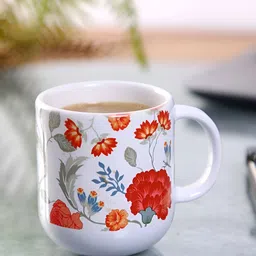 PENTADECO White & Red Floral Printed Ceramic Glossy Mugs Set of Cups and Mugs image 1