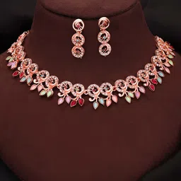 Anouk Gold-Plated Artificial Stones-Studded Necklace and Earrings image 2