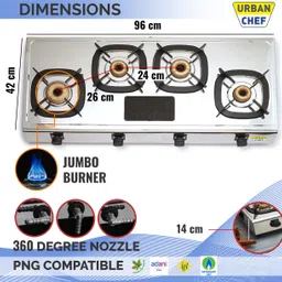 urban chef ISI certified Premium Quardo' Silicon Stainless Steel Manual Gas Stove image 3