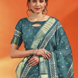 Anouk Rustic Ethnic Motifs Zari Silk Cotton Sungudi Saree image 4