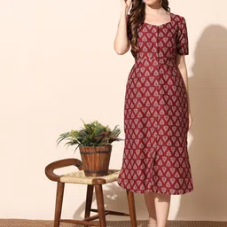 FASHION DREAM Ethnic Motifs Print A-Line Midi Dress-image-1