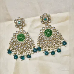 MEIRA JEWELLERY Gold-Plated Stones Studded & Beaded Geometric Chandelier Drop Earrings image 2