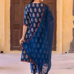 KALINI Women Ethnic Motifs Printed Regular Pure Cotton Kurta with Trousers & With Dupatta image 5