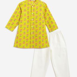 Campana Boys Floral Printed Mandarin Collar Pure Cotton Kurta With Pyjama-picture-0