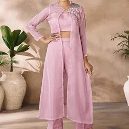 Fusionic Embroidered Crop Top With Palazzos & Shrug Co-Ords image 1